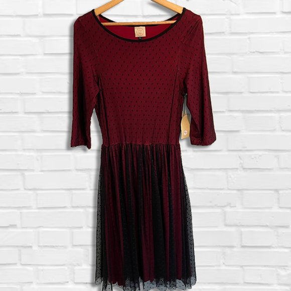 Fun Boho Red Mesh Dot Party Dress | NWT | Holidays! - Picture 1 of 5